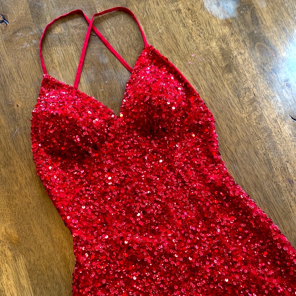Scala Formal Red Sequence Dress Size 00 - image 2